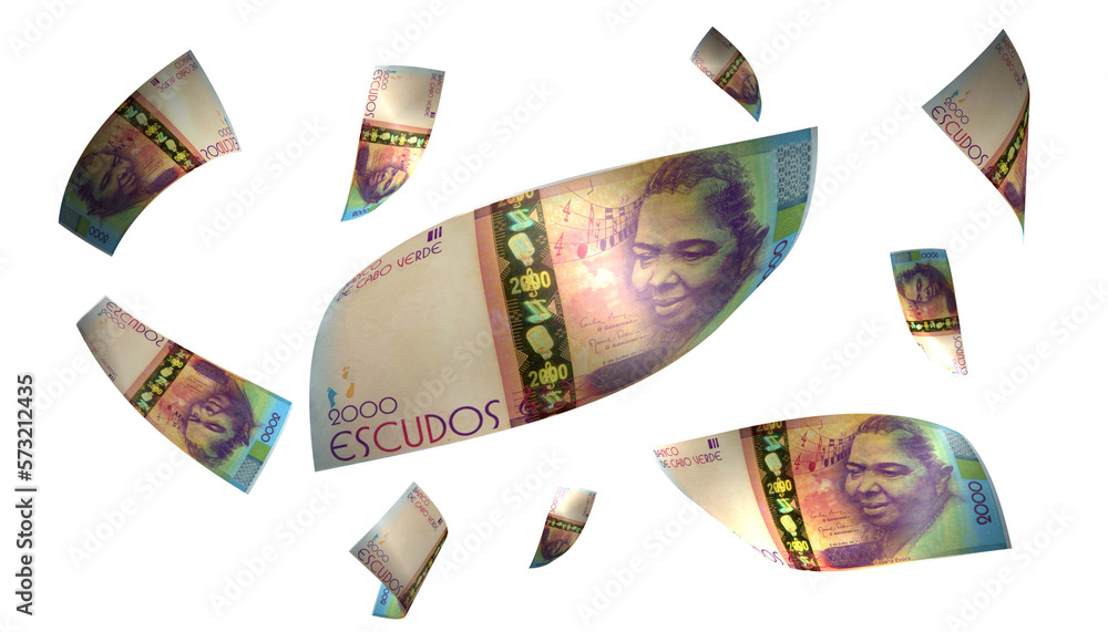 3D Render Set of Flying Cape Verde 2000 Escudos Money Banknote 3D Render Set of Flying Cape Verde 2000 Escudos Money Banknote