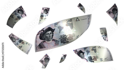3D Render Set of Flying El Salvador 25 Colones Money Banknote photo
