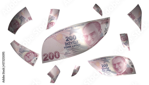 Fotografia 3D Render Set of Flying Turkey Lira Money Banknote