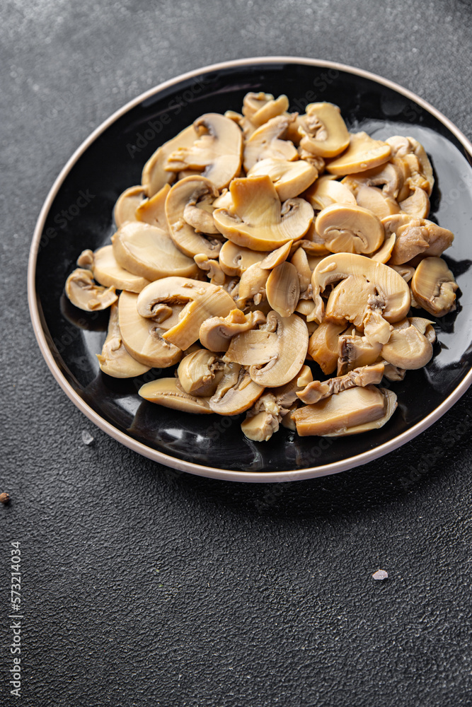 champignon slice in plate mushroom meal food snack on the table copy space food background rustic top view champignon slice in plate mushroom meal food snack on the table copy space food background rustic top view