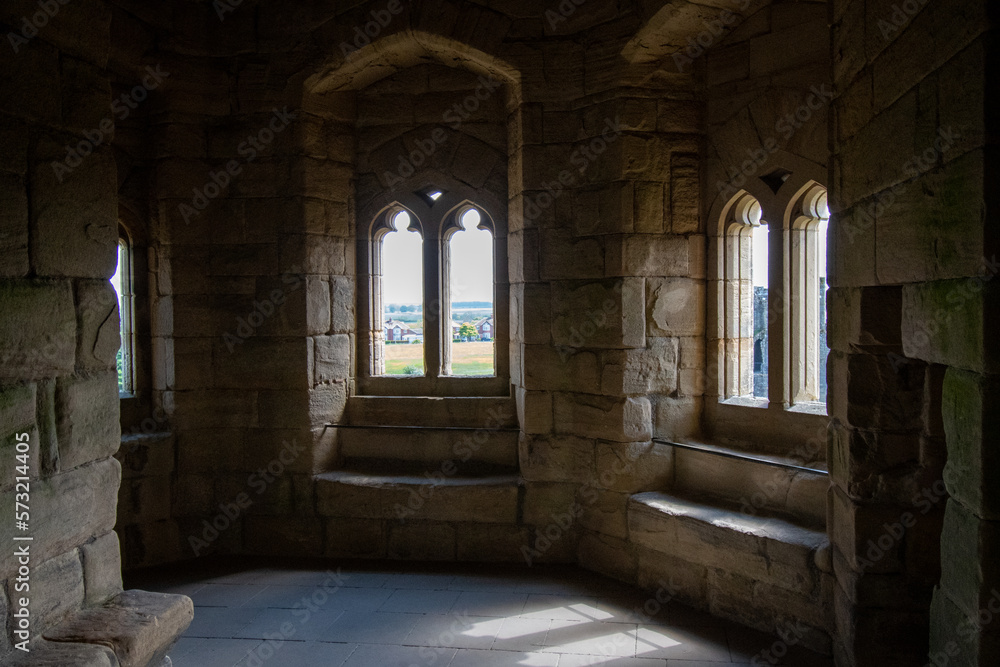 Interior/inside of Warkworth Castle keep in Northumberland, UK