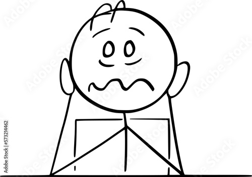 Shocked Person Sitting Behind Desk, Vector Cartoon Stick Figure Illustration