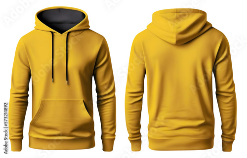 Yellow hooded sweatshirt mockup set cut out. Based on Generative AI photo