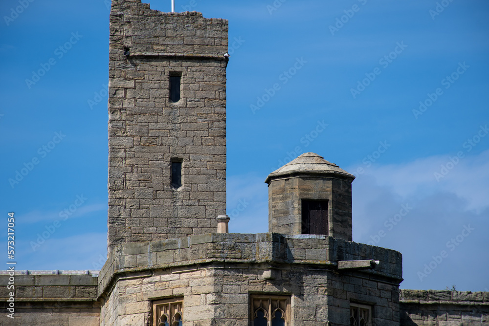 Warkworth Castle ruined tower in Northumberland, UK