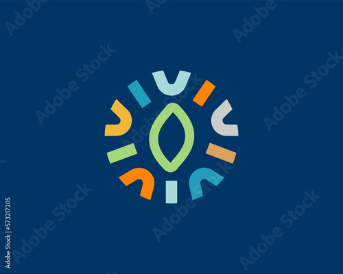 Leaf logo design. Garden logotype in a frame from colored shapes. Universal park ecology organic vector sign. Vector illustration.