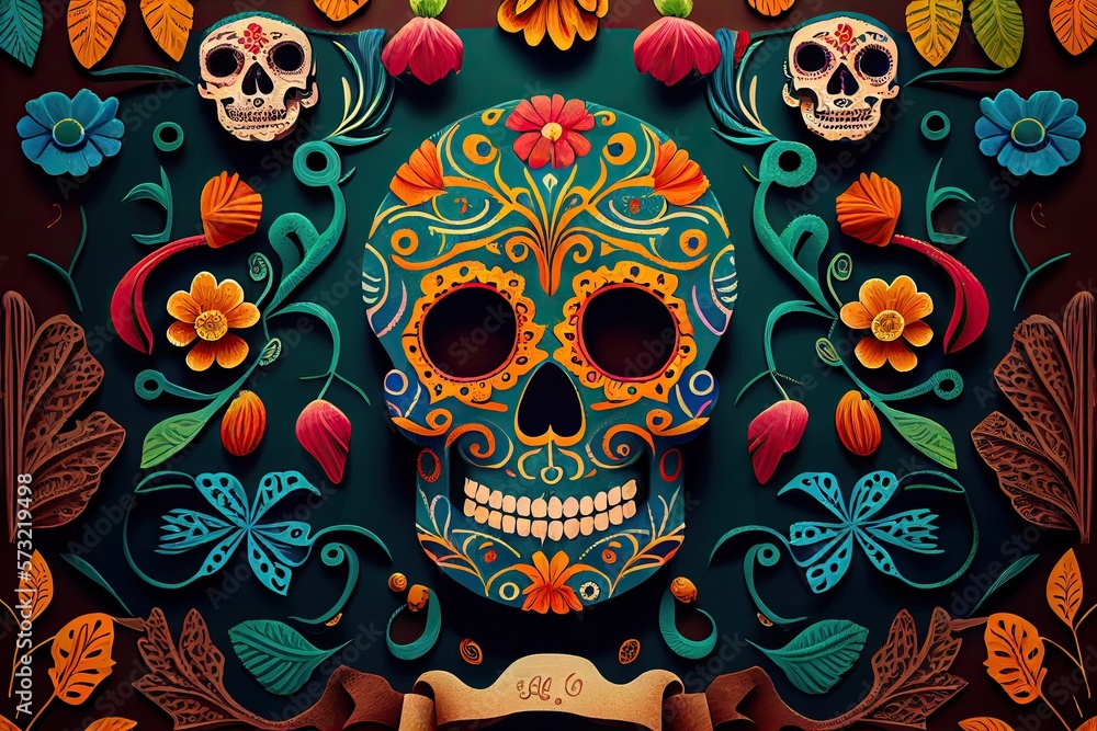 Dia De Los Muertos Background Day of the Dead Art Decoration, Bones