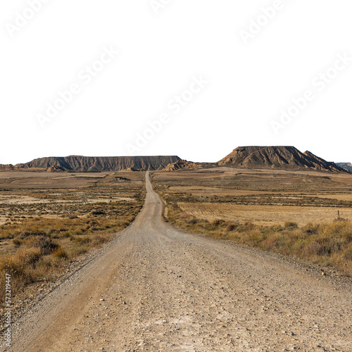 road for nowhere in desert of Bardenas Reales - Spain- on transparent background