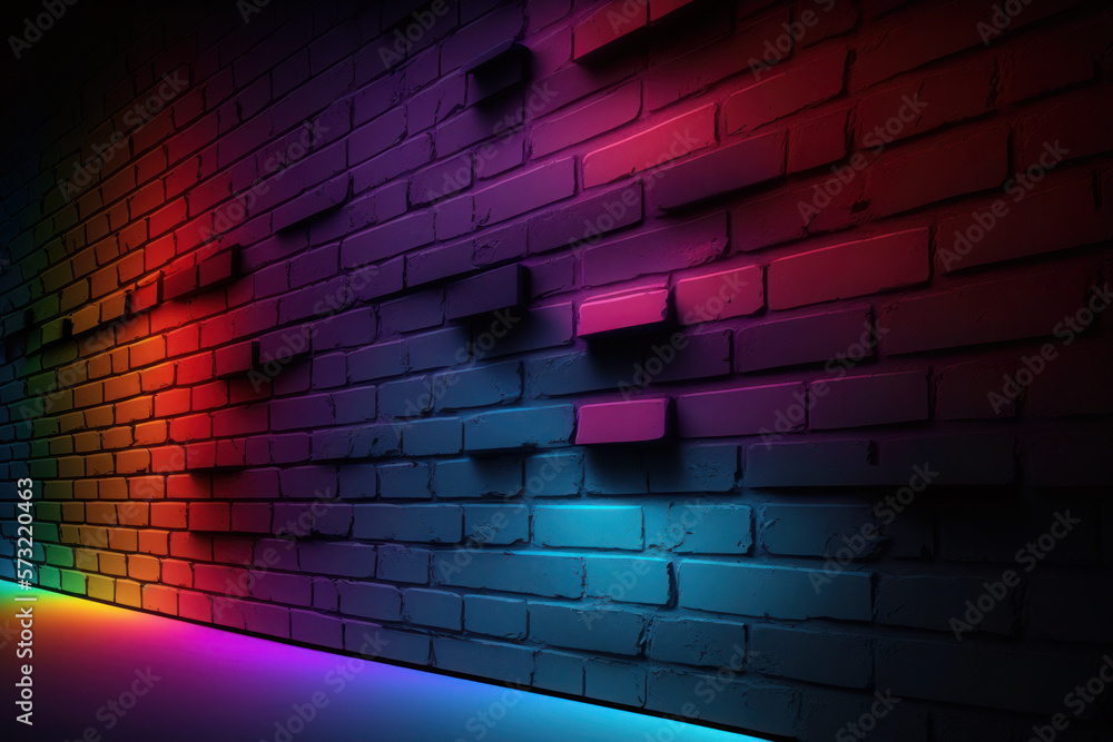 brick wall with neon illumination. futuristic, abstract background. purple, pink, colorful texture. ai generative brick wall with neon illumination. futuristic, abstract background. purple, pink, colorful texture. ai generative