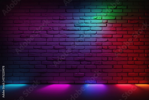 brick wall with neon illumination. futuristic  abstract background. purple  pink  colorful texture. ai generative