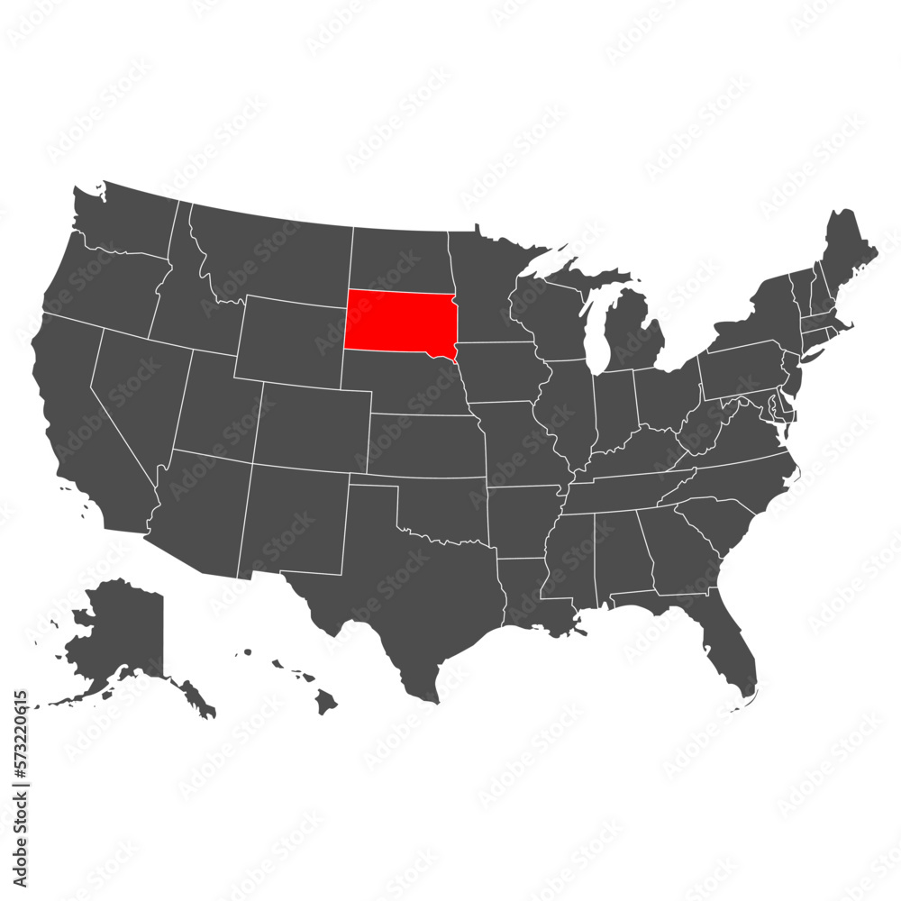 South Dakota vector map. High detailed illustration. Country of the United States of America. Flat style. Vector