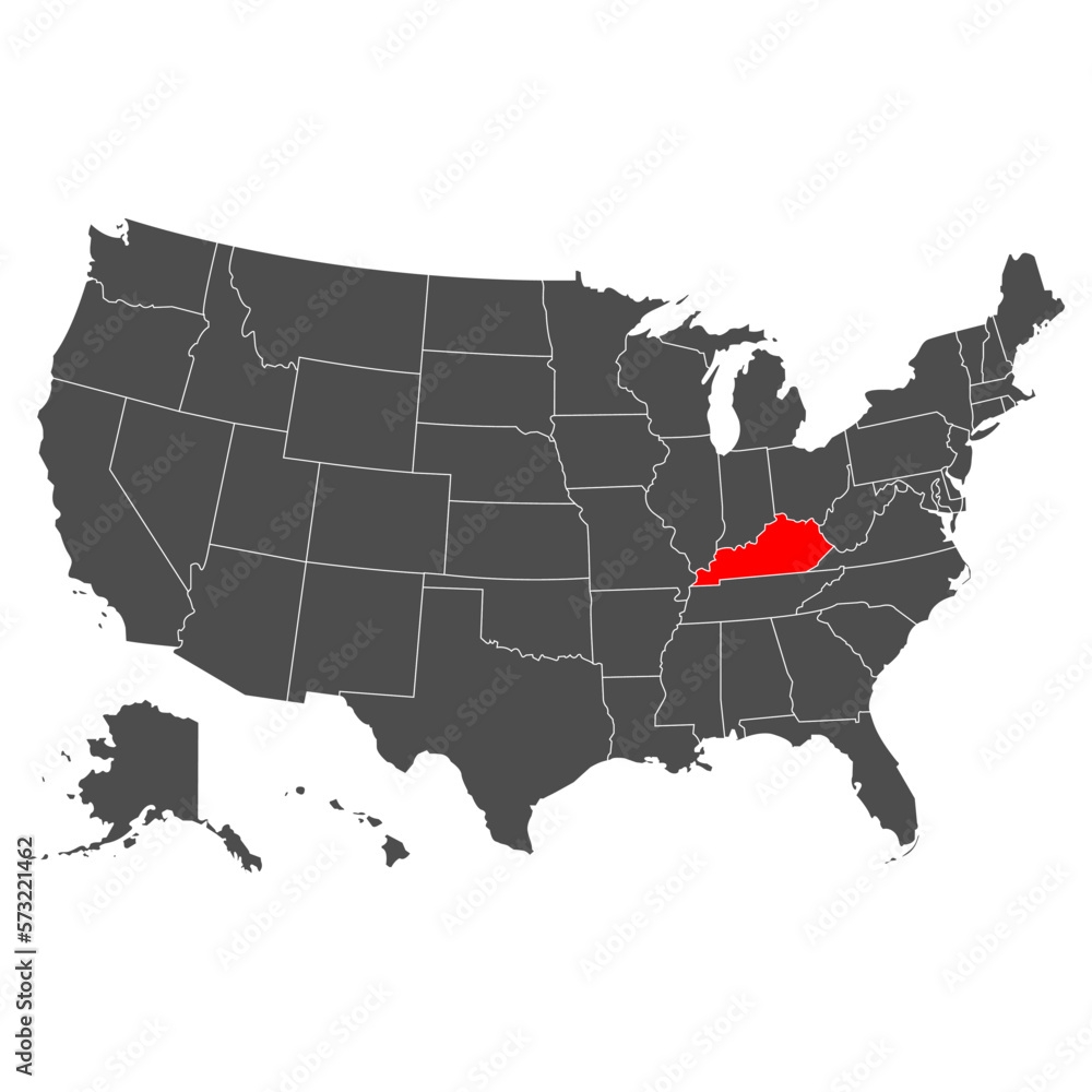 Vector map of Kentucky. High detailed illustration. Country of the United States of America. Flat style. Vector