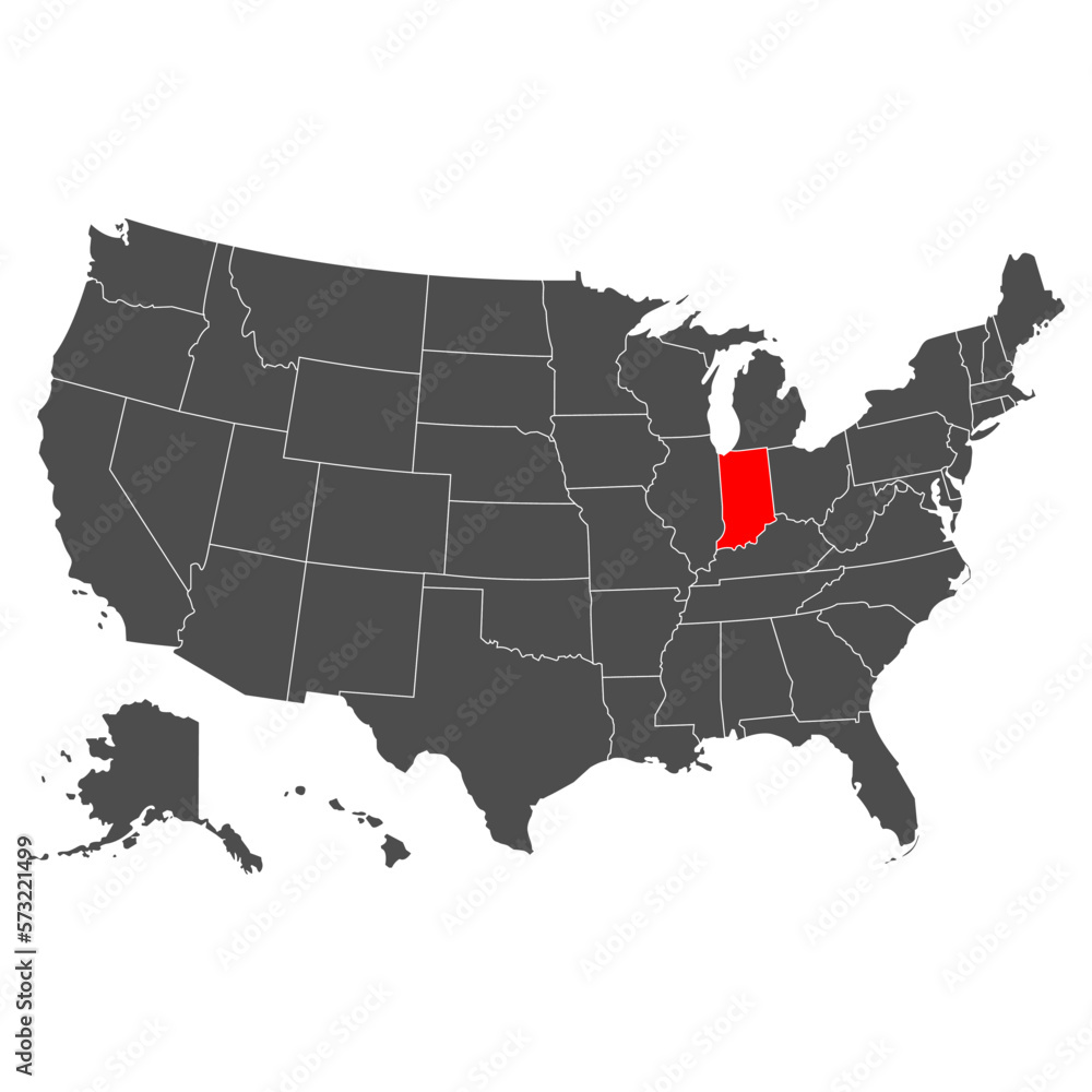 Vector map of Indiana. High detailed illustration. Country of the United States of America. Flat style. Vector