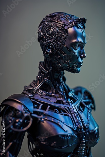 Portrait d un andro  de  d un robot  d un cyborg    la technologie tr  s avanc  e avec des fonctionnalit  s sto  ques.