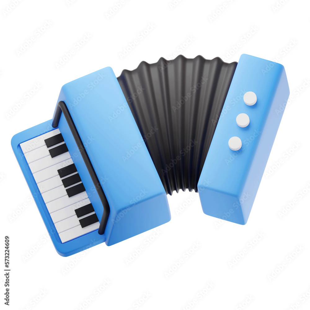 3D Accordion Icon Musical Instrument Aerophone Piano and Button