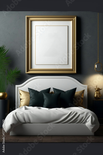 interior of a bedroom with a bed interior of a room wall art mockup