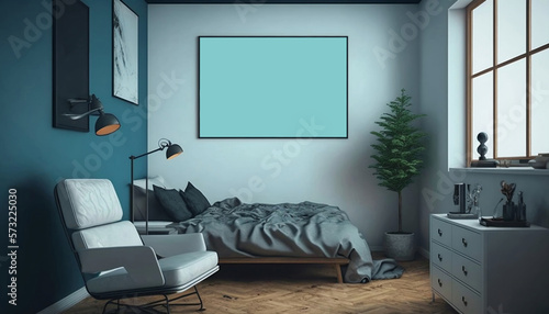 modern bed room interior of a room wall art mockup