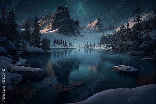 Vast winter landscape. Night. generative ai © pa-ka