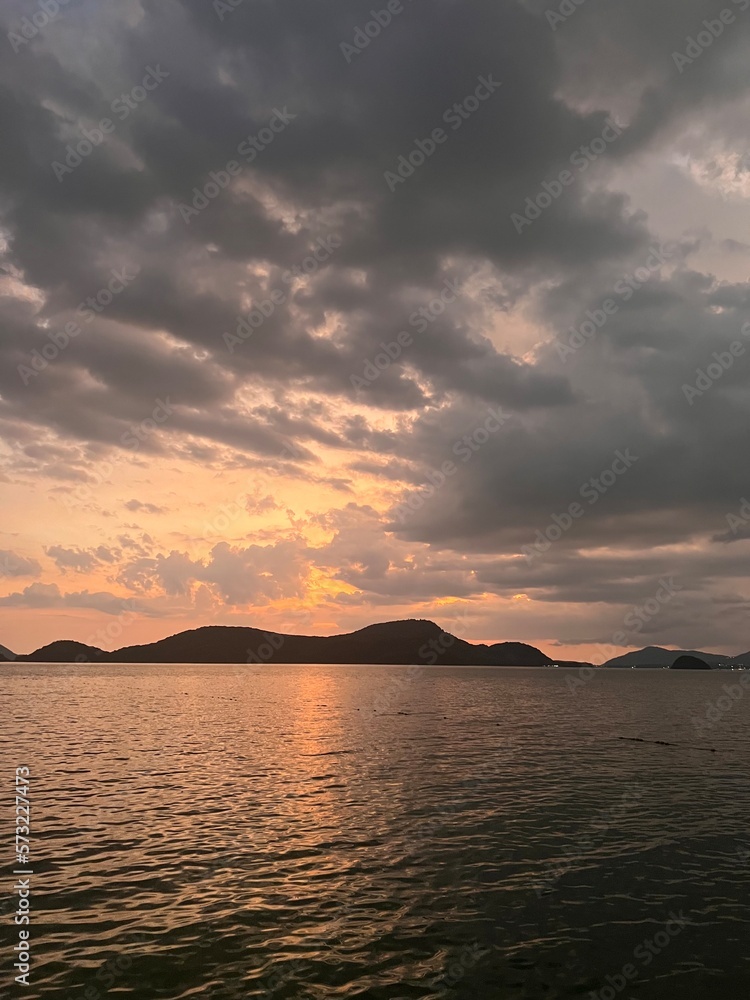 Andaman Sea Thailand. Sky in the clouds. Sunset. Lunar path on the water