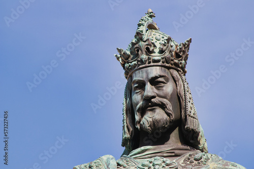 Statue of king Charles IV. close to Charles bridge  Prague. Czech Republic.