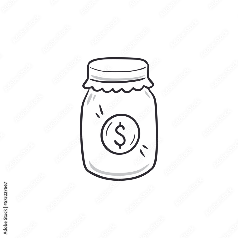 Money jar doodle. Money save jar hand drawn sketch style icon. Business investment, financial charity doodle drawn concept. Vector illustration. Money jar doodle. Money save jar hand drawn sketch style icon. Business investment, financial charity doodle drawn concept. Vector illustration.