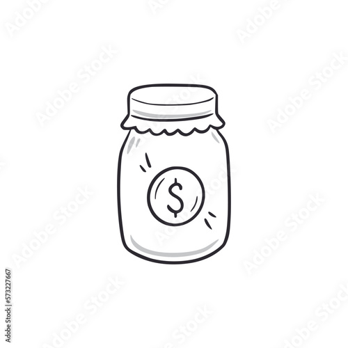 Money jar doodle. Money save jar hand drawn sketch style icon. Business investment, financial charity doodle drawn concept. Vector illustration.