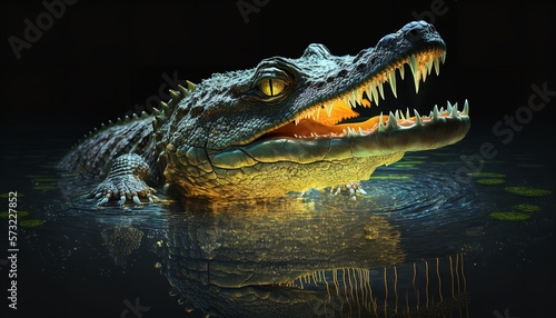 Happy crocodile in the water with open mouth and teeth. Generative Ai.