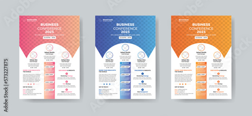 Corporate annual conference or meetup promotion flyer template. Professional business poster design for company workshop & training. Marketing cover layout with official logo & geometric shape.