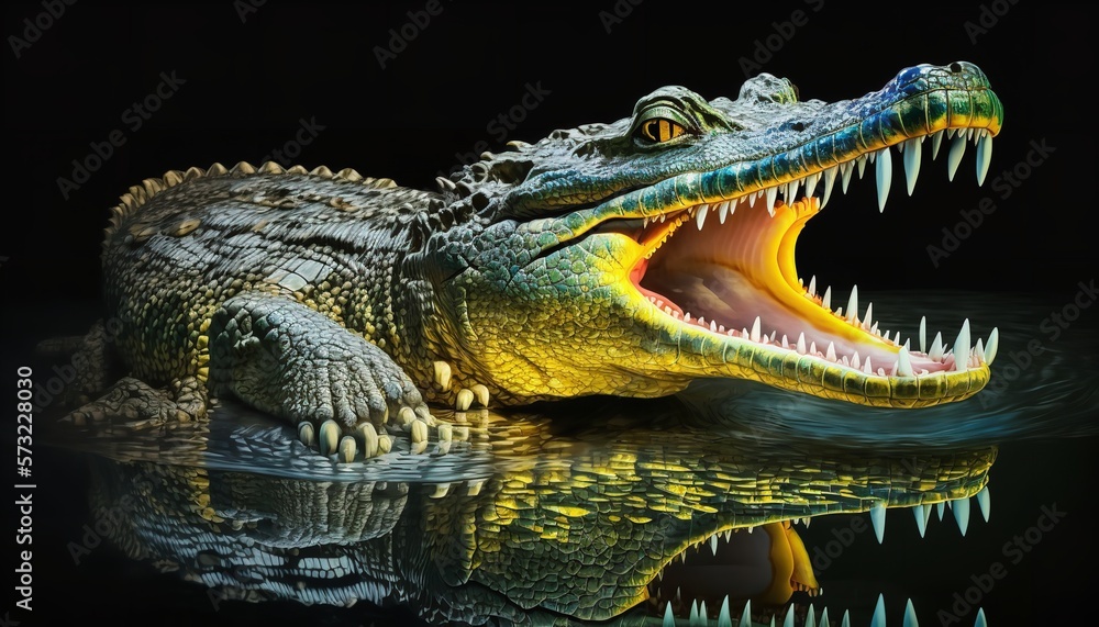 Obraz premium Happy crocodile in the water with open mouth and teeth. Generative Ai.