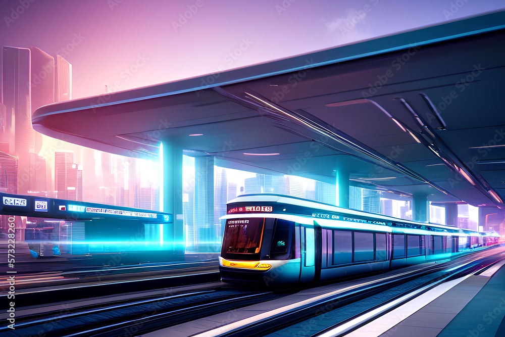 Fototapeta premium Future Urban Transport, Tram, AI generated