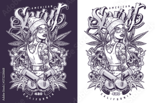 Girl with cannabis monochrome flyer