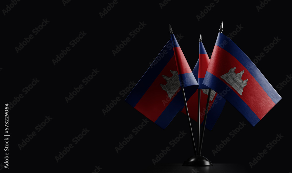 Small national flags of the Cambodia on a black background Small national flags of the Cambodia on a black background