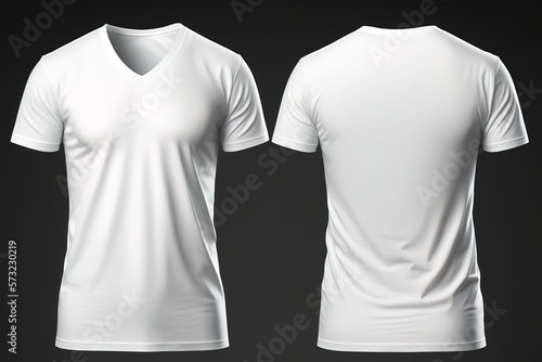 Blank V-neck tshirt for men template, white color shirt, black dark background