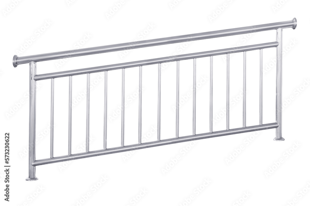 Stainless steel railing isolated on white 10-degree tilt. Stainless steel railing isolated on white 10-degree tilt.