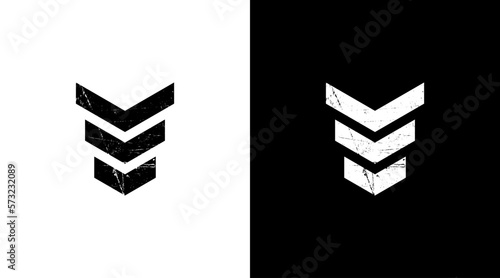 Military grade badge logo grunge vector monogram black and white icon style Design template