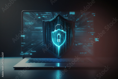 Global Cybersecurity Padlock Laptop World Protection Digital Data. Generative AI