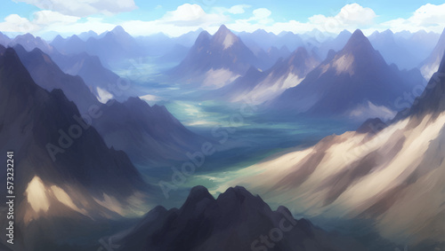 Rocky Mountain Scenery During The Day Detailed Hand Drawn Painting Illustration © Reytr