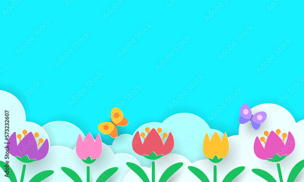 Spring paper cut art, colorful nature background, Easter greeting card. Spring paper cut art, colorful nature background, Easter greeting card.