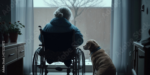 An elderly woman in the company of his dog, the friendship of people and animals. generative AI © ReisMedia