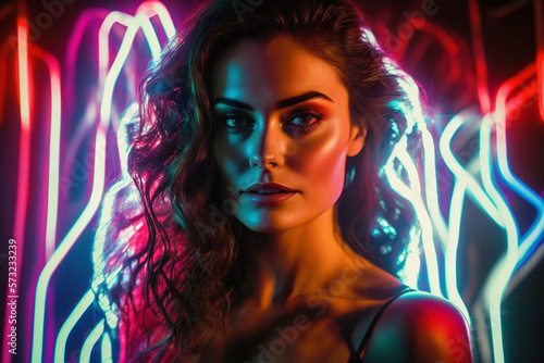 Beautiful woman in a disco photo