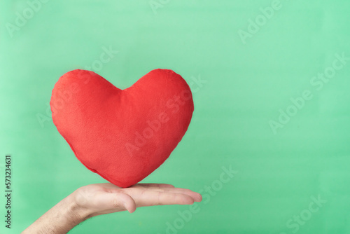 Man hand offering a teddy heart