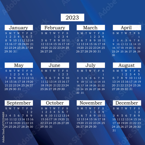 Calendar 2023 - Numbers on a blue background - Vector