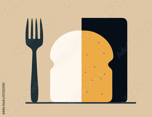 Minimalist graphic bread, simple and monochromatic shades giving a natural approach to the ingredients. Emphasizes the simplicity and purity of individual ingredients.
