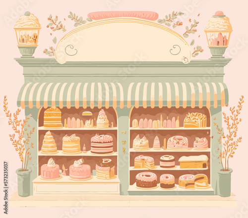 Retro illustration of a bakery with soft and pastel colors. Evokes nostalgia and promotes the traditional and artisanal taste.