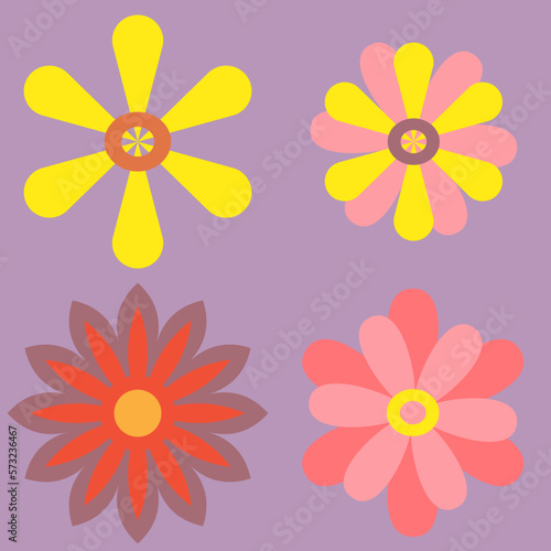 four type of flower blooming colorful soft petels abstract shape multi layer on violet background. top side for decorative image © Topfotolia
