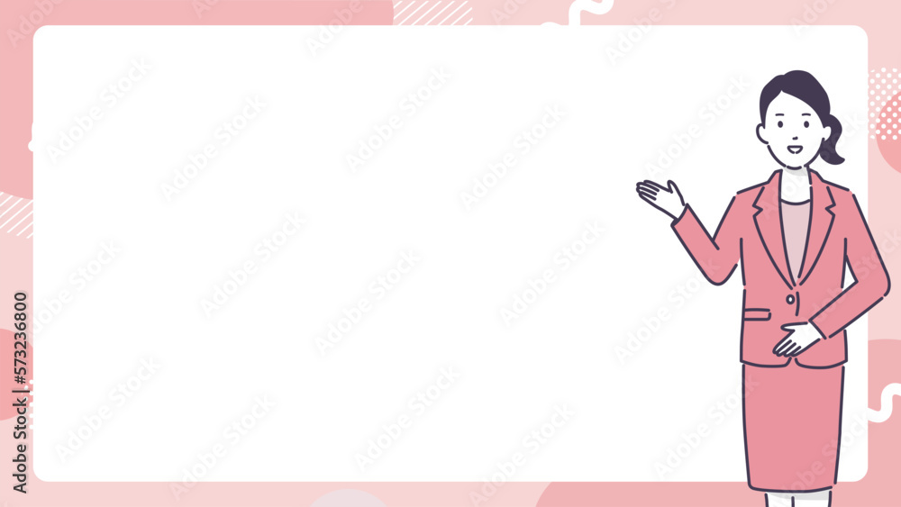 春の色、幾何学の背景と笑顔の女性のイラスト、タイトルデザインのテンプレート、コピースペース、ベクター