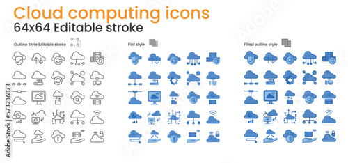 Cloud computing icons. 64x64 editable stroke