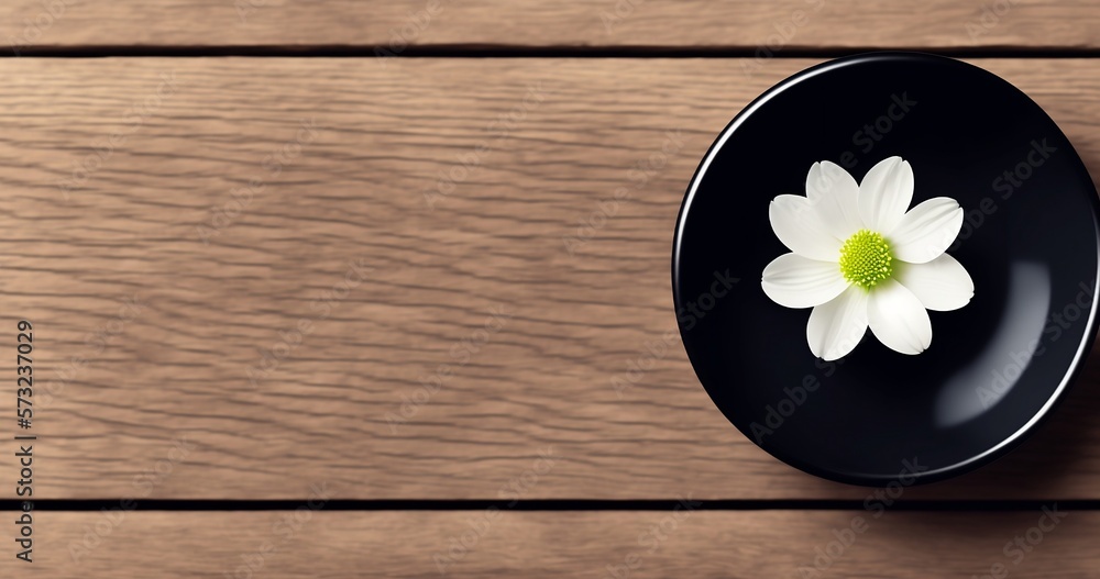 Obraz premium Flower on table, on the wall, on the bowl, wooden table Created By Generative A.I