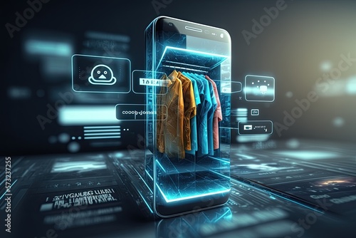 Futuristic online shopping technology digital payment from mobile phone. Generative AI