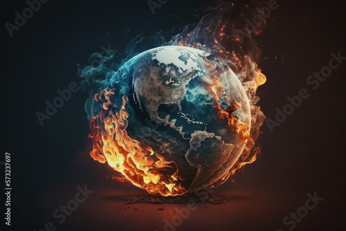 The earth on fire. environmental disasters and war. Global Warming and Climate Change  Generative AI 