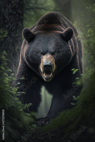 Angry black bear in the forest